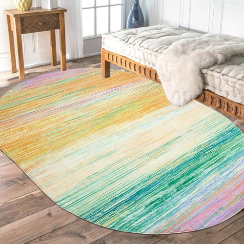 USTIDE Ovaler Regenbogen-Teppich, waschbar, weich, Kinderteppich für Mädchenzimmer, 122 x 180 cm, bunte Streifen, Kinderzimmer/Schlafzimmer/Wohnzimmer/Kinderzimmer USTIDE Ovaler Regenbogen-Teppich, waschbar, weich, Kinderteppich für Mädchenzimmer, 122 x 180 cm, bunte Streifen, Kinderzimmer/Schlafzimmer/Wohnzimmer/Kinderzimmer von USTIDE