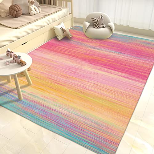 USTIDE Regenbogen-Teppich, 139,7 x 198,1 cm, bunte Streifen, Kinderteppich, superweich, für Mädchen, Schlafzimmer, bequem, Wohnzimmerteppich, Mädchenzimmer-Dekoration USTIDE Regenbogen-Teppich, 139,7 x 198,1 cm, bunte Streifen, Kinderteppich, superweich, für Mädchen, Schlafzimmer, bequem, Wohnzimmerteppich, Mädchenzimmer-Dekoration von USTIDE