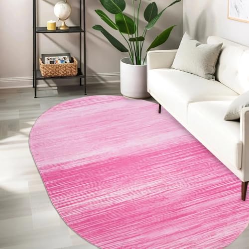 USTIDE Rosa Kinderteppich, oval, waschbar, gestreift, rutschfest, niedriger Flor, Kinderzimmer, Überwurf, Teppich für Schlafzimmer/Wohnzimmer/Spielzimmer USTIDE Rosa Kinderteppich, oval, waschbar, gestreift, rutschfest, niedriger Flor, Kinderzimmer, Überwurf, Teppich für Schlafzimmer/Wohnzimmer/Spielzimmer von USTIDE