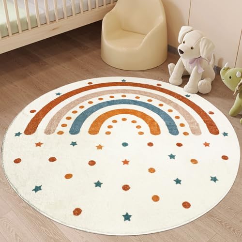 USTIDE Runder Regenbogen-Teppich, 122 cm, weich, maschinenwaschbar und faltbar, für Wohnzimmer und Kinderzimmer von USTIDE