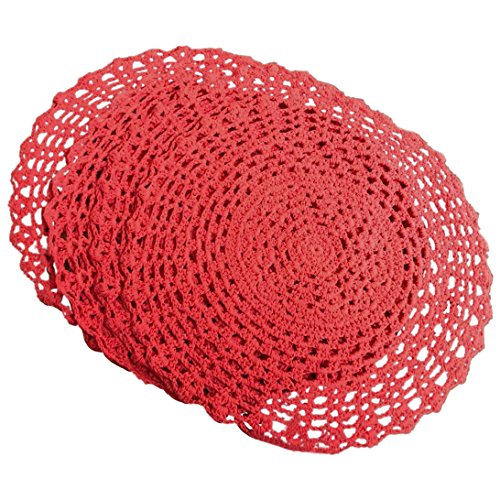 ustide handgefertigt Baumwolle gehäkelt Tisch-Sets rund Colorful Platzdeckchen handgefertigt Crochet Spitze traycloths grün orange rot 4, baumwolle, rot, 35 cm von USTIDE