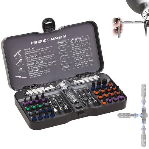 40 in 1 Magnetische Ratsche Schraubendreher Set, DIY Ratsche T-Griff Abnehmbares Vielseitiges Toolkit für PC, Möbel, Fahrrad von USUAUU