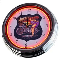 Route 66 American Classic Große Neon-Uhr 17" Zoll | N-0604 Retro Wanduhr Im 50's Style von USWay
