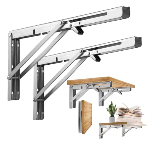 Klappkonsole Schwerlast, 2 Stück Edelstahl Klappkonsole Tisch Wand Klappkonsole Klappscharnier Klappwinkel Platzsparend Klappbares Regal für Wandmontage (16 Inch) Klappkonsole Schwerlast, 2 Stück Edelstahl Klappkonsole Tisch Wand Klappkonsole Klappscharnier Klappwinkel Platzsparend Klappbares Regal für Wandmontage (16 Inch) von USYSGT