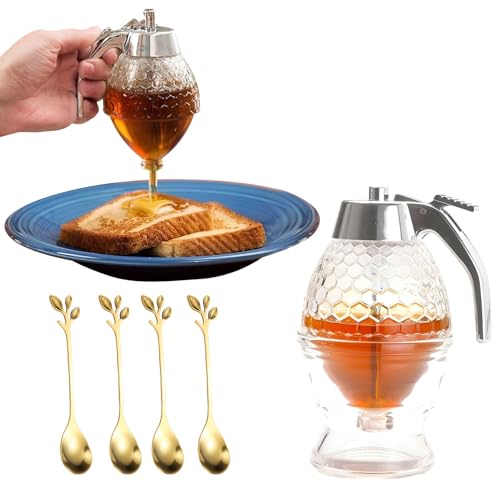 USYSGT Transparent Acryl-Honigspender, Dosierer Syrup Spender für Honig Sirup 1 pcs, 4 pcs Edelstahl Honiglöffel, Spender Dispenser für Honig Sirup Honig-Dosierer mit Untersatz Speicher Ständer USYSGT Transparent Acryl-Honigspender, Dosierer Syrup Spender für Honig Sirup 1 pcs, 4 pcs Edelstahl Honiglöffel, Spender Dispenser für Honig Sirup Honig-Dosierer mit Untersatz Speicher Ständer von USYSGT