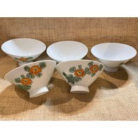 Vintage 50Er Jahre Reisschalen 6Er Set/Orange Chrysanthemen Blumen/Handbemalt/Made in Japan/Schüsseln/Reisschalen/Japan/Servierschale von UStamp2