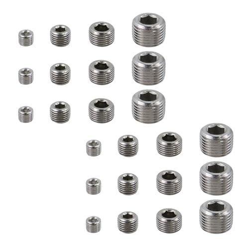 UTALIND 24 Stück 5 Größen 1/8 Zoll 1/4 Zoll 3/8 Zoll 1/2 Zoll NPT Stecker, Edelstahl-Rohrstopfen-Sortiment-Set, Innensechskant-Senkkopf zum Abdichten von Rohranschlüssen von UTALIND