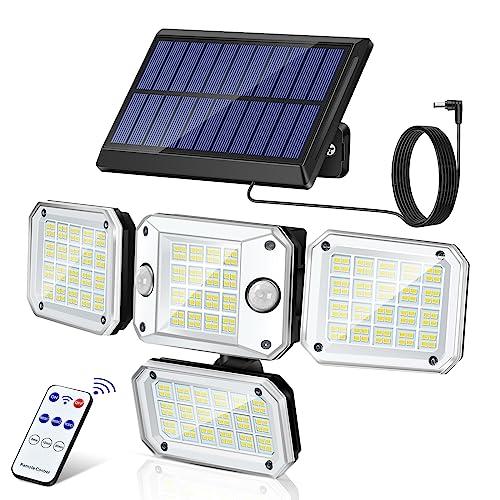 UTEBIT Solarlampen für außen, Aussenleuchte outdoor mit 2 bewegungsmelder, IP65 wasserdicht Solarleuchte mit 5m Kabel, 300°Beleuchtungswinkel, 3 Modi Solar Strahler für Haustür Hof Garage Weg von UTEBIT