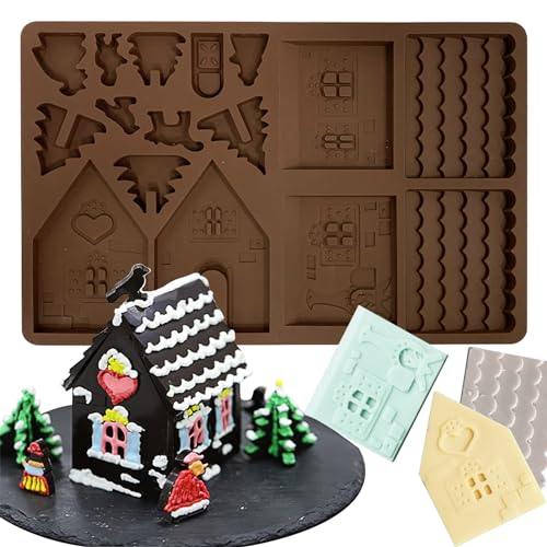 3D Weihnachten Lebkuchenhaus Silikonform,Weihnachtshaus DIY Silikonform für Süßigkeiten,Muffins,Kekse von UTEFIF