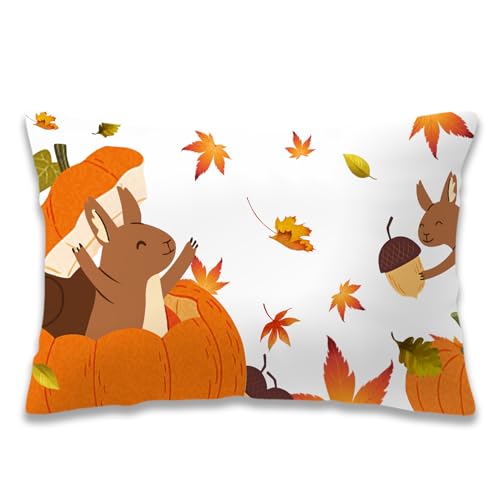 UTEFIF Herbst Kissenbezüge, Leinen Dekorativ Zierkissenbezüge Kürbis Kissenbezug Erntedankfest Deko Kissenhülle für Sofa Couch Schlafzimmer Wohnzimmer (30x50cm) von UTEFIF