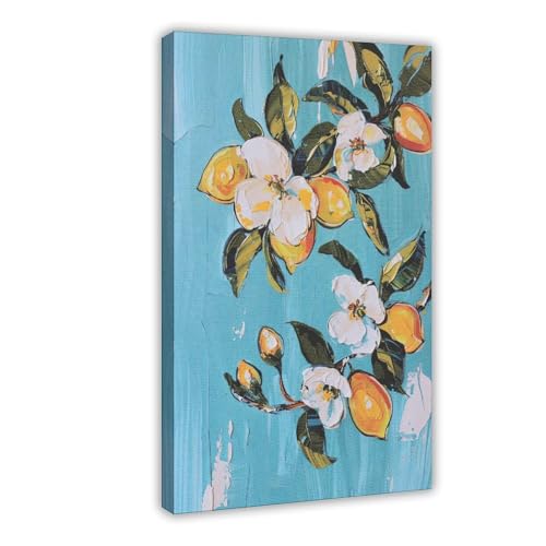 UTGN Abstraktes Leinwandposter mit weißer Blume und Zitrone, 60 x 90 cm von UTGN