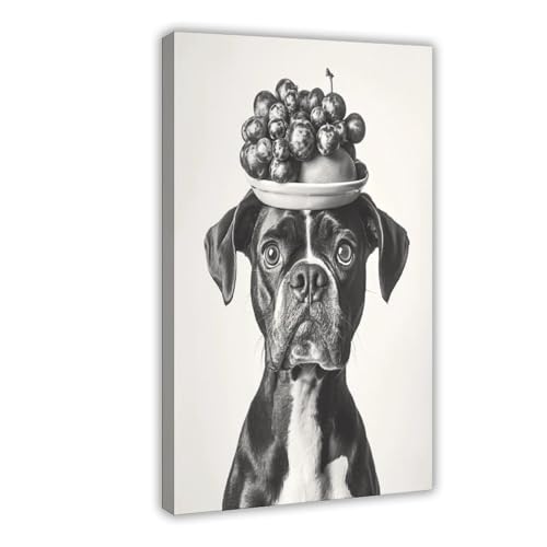 UTGN Kunstdruck auf Leinwand, Motiv: Boxer mit Obstschale, Küche, Hund, 40 x 60 cm von UTGN
