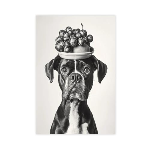 UTGN Kunstdruck auf Leinwand, Motiv: Boxer mit Obstschale, Küche, Hund, 50 x 75 cm von UTGN