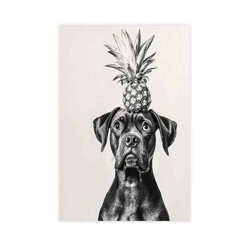 UTGN Kunstdruck auf Leinwand, Motiv: Boxer und Ananas, Küchenhund, 30 x 45 cm von UTGN