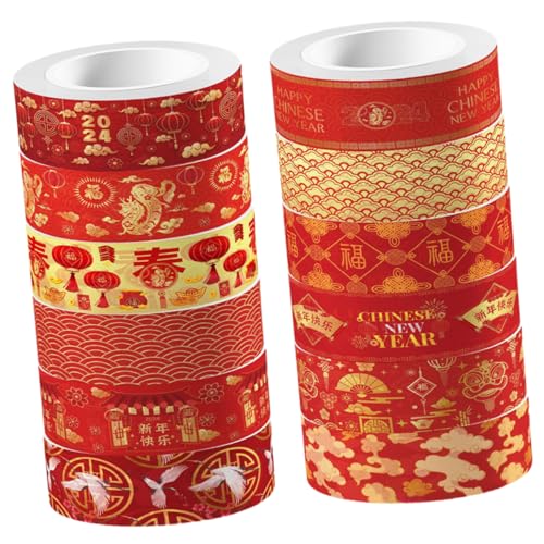 UTHCLO 12Rollen Washi Tape für DIY Projekte Chinesisches Neujahr Selbstklebende Dekobänder zur Geschenkverpackung für Bastelarbeiten Vielseitige Bastelmaterialien von UTHCLO