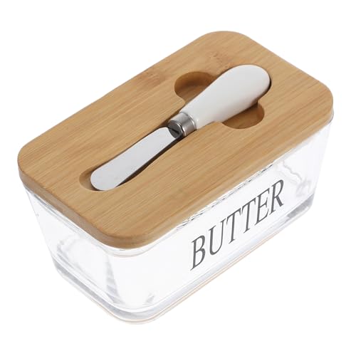 UTHCLO 1Satz Bambusdeckel und Messer Butterbehälter für Kühlschrank Luftdicht zur Aufbewahrung von Butter Reinigen und Tragbar von UTHCLO