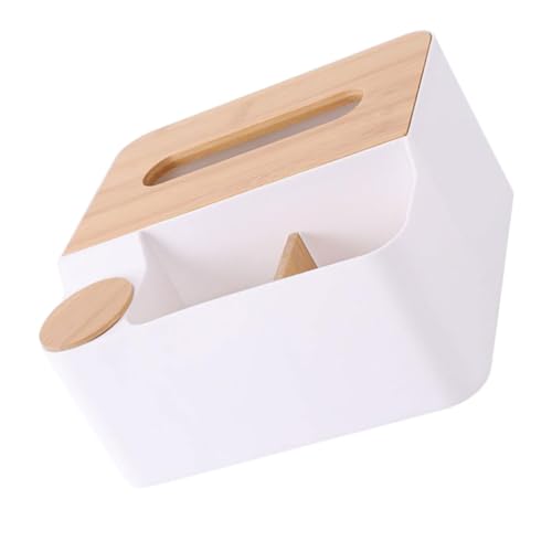 UTHCLO 1stück Tissue Box Mit Kompartimenten Und Bambusdeckel Multifunktionale Aufbewahrungsbox Für Fernbedienungen Und Kleinigkeiten Für Wohn Und Büroräume Weiß von UTHCLO