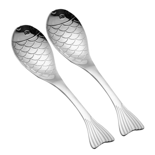 UTHCLO 2 Stück Fischförmige Servierlöffel aus Edelstahl Vielseitige Suppenlöffel für Suppe Brei Desserts und Getreide Robuste Buffetlöffel mit Einzigartigem Design für Küche und Tisch von UTHCLO