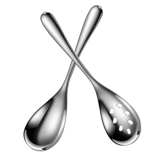 UTHCLO 2 Stück Teiliges Edelstahl Servierlöffel mit Schlitzen Ergonomisch Geformte Kleine Buffet Löffel für Selbstbedienung Spülmaschinengeeignet für Partys Restaurants und Zuhause von UTHCLO