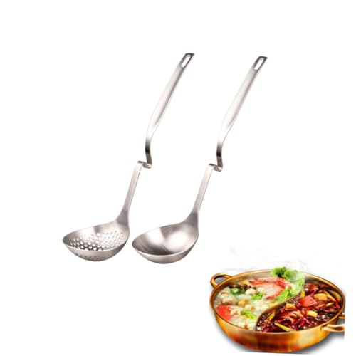 UTHCLO 2 Stück Teiliges Edelstahl Suppenkellen Set mit Langem Griff Bestehend aus Suppenkelle und Schaumlöffel Spülmaschinengeeignet für Hotpot und Buffet Robust und Praktisch von UTHCLO