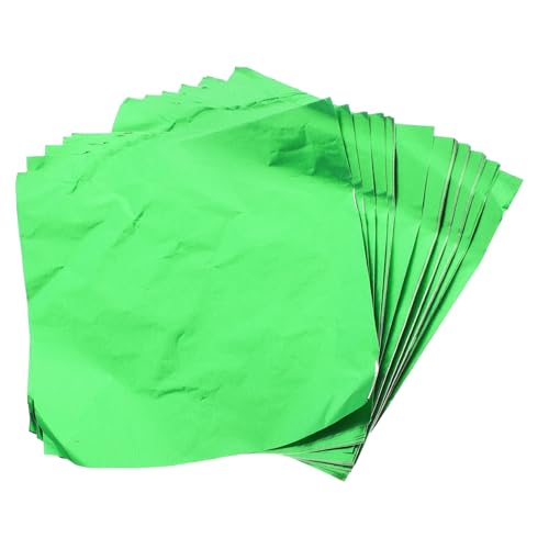 UTHCLO 200 Blatt Grüne Glänzende Aluminiumfolie für Süßigkeiten Verpackung Vielseitig Verwendbar für Pralinen Schokolade Bonbons Leicht Zuschneidbar für Geschenkverpackung und von UTHCLO