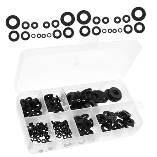 UTHCLO 250 Stück Teiliges Nylon Flachscheiben Sortiment Schwarz Hochtemperaturbeständige Isolierunterlegscheiben mit Aufbewahrungsbox für Möbel Reparatur Befestigung von UTHCLO