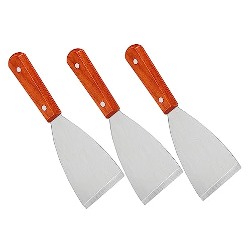 UTHCLO 3 Stück Teiliges Grillspachtel mit Ergonomischem Holzgriff Rostfreiem Edelstahl Schräger Kantenform für Einfache Reinigung Hitzebeständig und Rutschfest für Steak Pizza und Bbq von UTHCLO
