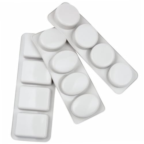 UTHCLO 3 Stück Teiliges Silikon Seifenformen Mulden DIY Handgefertigte Seifenherstellung Flexible Antihaftformen Rund Quadratisch Oval Langlebig und Leicht zu Reinigen Zufällige Farbe von UTHCLO