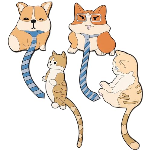 UTHCLO 4 Stück Magnetische Kühlschrankhaken in Niedlichen Katzen Hundeformen Biegsame Tieranhänger mit Starkem Magnet für Schlüsselhalter Memo Fotohalter Praktische Dekoration für von UTHCLO