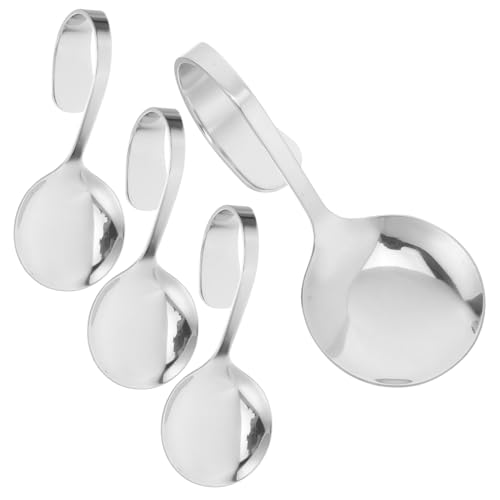UTHCLO 4 Stück Teiliges Edelstahl Löffel Gebogenem Griff Multifunktionale Salat Dessertlöffel Leichtes Design Platzsparend für Küchenutensilien und Servierzwecke von UTHCLO