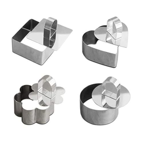 UTHCLO 4 Stück Teiliges Mousse Backform aus Edelstahl mit Push Board Herz Rund Blume Eckige Formen Antihaftbeschichtet Langlebig für DIY Kuchen Backen Zuhause und Profi UTHCLO 4 Stück Teiliges Mousse Backform aus Edelstahl mit Push Board Herz Rund Blume Eckige Formen Antihaftbeschichtet Langlebig für DIY Kuchen Backen Zuhause und Profi von UTHCLO