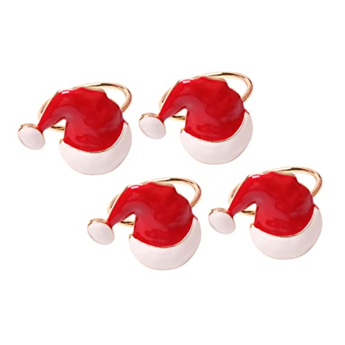 UTHCLO 4 Stück Teiliges Rotes Weihnachts Serviettenring Set Eleganter Serviettenhalter mit Festlichem Weihnachtsmützen Design Feine Verarbeitung für Dinnerfeiern und Festliche von UTHCLO