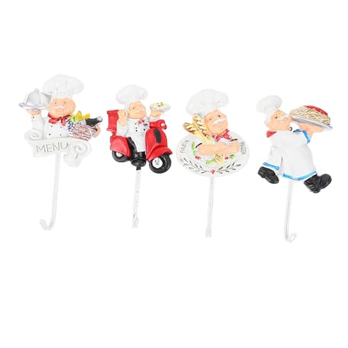 UTHCLO 4 Stück Teiliges Selbstklebendes Küchen wandhaken Cartoon kochmotiven Praktische Schwere Haftung Vielseitig für Küche Bad Schlafzimmer und Flur Weiße Aufbewahrungslösung von UTHCLO