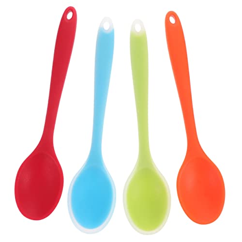 UTHCLO 4 Stück Teiliges Silikonlöffel mit Langem Griff Hitzebeständig Antihaftbeschichtet zum Rühren Backen und Servieren in Rot Orange Halbtransparent Grün und Blau für Küche und von UTHCLO