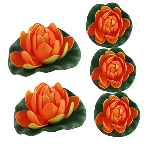UTHCLO 5 Stück Künstliche Schwimmende Lotusblume Teiliges aus Langlebigem Schaumstoff für Gartenteich Aquarium und Pooldekoration Wetterfest und Uv Beständig Realistische Teichdeko Orange von UTHCLO