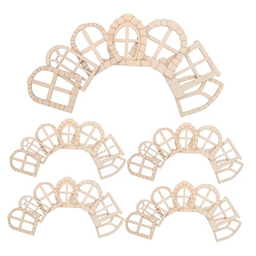 UTHCLO 50 Stück Teiliges Set Miniatur Feenhaus Fenster und Türen aus Naturbelassenem Holz Leicht zu Montieren und Personalisieren Kompakt für DIY Bastelprojekte für Magische Garten von UTHCLO