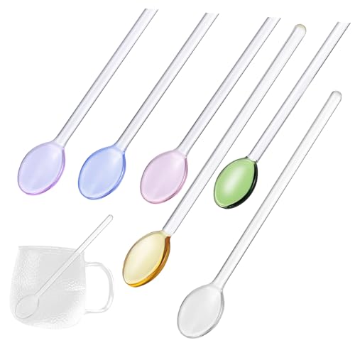 UTHCLO 6 Stück Glaslöffel Rührlöffel Für Getränke Löffel Servieren Handhaben Rühren Schüttgut Kaffeerührer Kaffee Teelöffel Kochen Professional Löffel Für Getränkemixer Soda-kalk-glas von UTHCLO