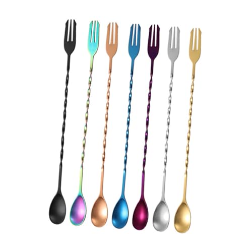 UTHCLO 7 Stück Teiliges Doppelkopf Rührlöffel mit Spiralgabel Rostfrei Vielseitig für Kaffee Cocktail und Tee Ergonomisch Kreatives Design für Bar und Zuhause von UTHCLO