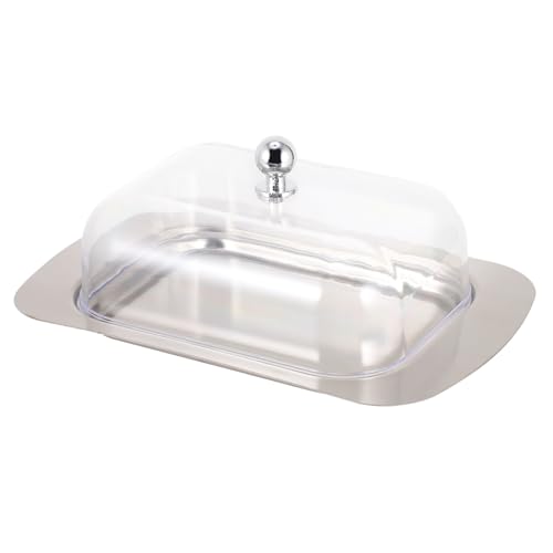 UTHCLO Edelstahl Butterdose mit Klarem Deckel Frische Butter Aufbewahrungstablett Stabiles Haushalts Brotdisplay tablett Praktisch für Partys und Alltagsgebrauch von UTHCLO