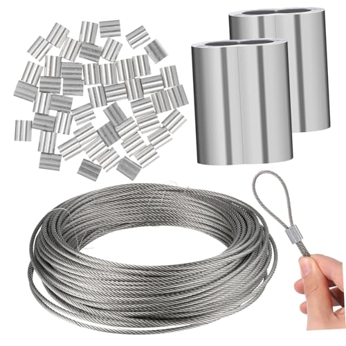 UTHCLO Edelstahl Drahtseil mit Aluminiumhülsen Rostfreies Stahlseil für Spannseil Hängende Dekoration Zaunbau Vielseitig und Langlebig von UTHCLO