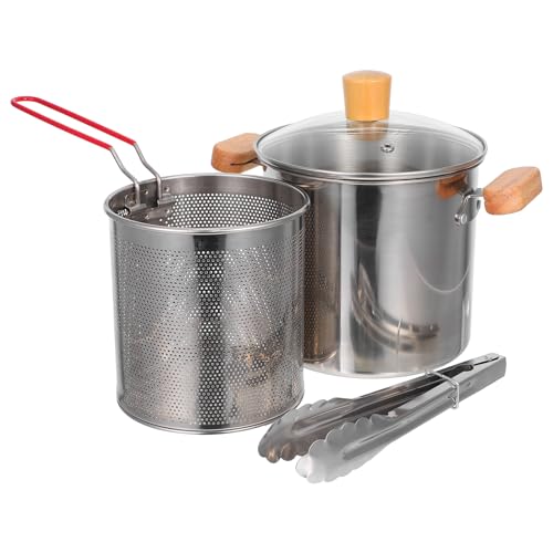 UTHCLO Fritteuse mit Korb: 3-l-Fritteusentopf aus Edelstahl mit Korb – Fettbehälter mit Doppelgriff zum Frittieren, Kochen und Schmoren von UTHCLO