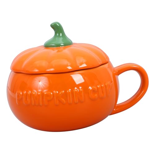 UTHCLO Halloween Keramikbecher Kürbisform mit Deckel Orange Mittelgroße Frühstückstasse Glatte Oberfläche Staubschutz Geschenkidee Herbstdekoration UTHCLO Halloween Keramikbecher Kürbisform mit Deckel Orange Mittelgroße Frühstückstasse Glatte Oberfläche Staubschutz Geschenkidee Herbstdekoration von UTHCLO