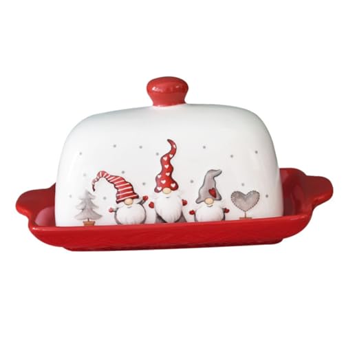 UTHCLO Keramik Butterdose mit Deckel Weihnachtsstil Praktischer Butterhalter für Kühlschrank Eleganter Butterbehälter aus Keramik Einfach zu Reinigen Teilig für Zuhause und Festtage von UTHCLO