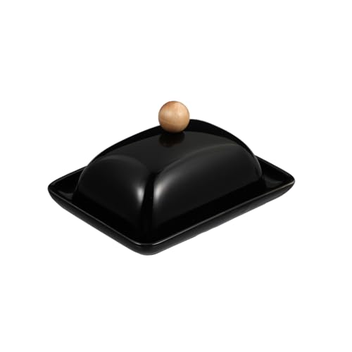 UTHCLO Keramik Butterdose mit Deckel und Cutter Schwarze Butterdose für Frische Butteraufbewahrung Multifunktional als Käse und Obstplatte Bpa Frei und Langlebig für Küche und von UTHCLO