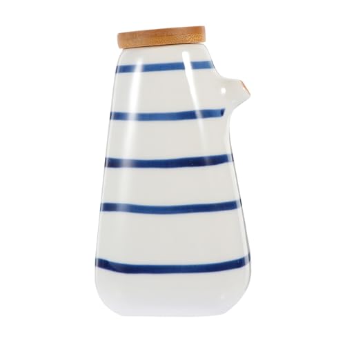 UTHCLO Keramik Sauce Flasche mit Bambusdeckel Japanischer Stil Ölspender Staubdicht und Einfach zu Reinigen Gewürzbehälter für Öl und Essig Praktisches Kochzubehör von UTHCLO