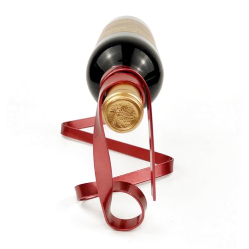 UTHCLO Magisches Schwebendes Weinregal Rotes Farbband aus Lackiertem Flacheisen Dekorative Persönlichkeit Balance Halterung Praktisches Hängendes Flaschenregal für Moderne Wohnräume und von UTHCLO