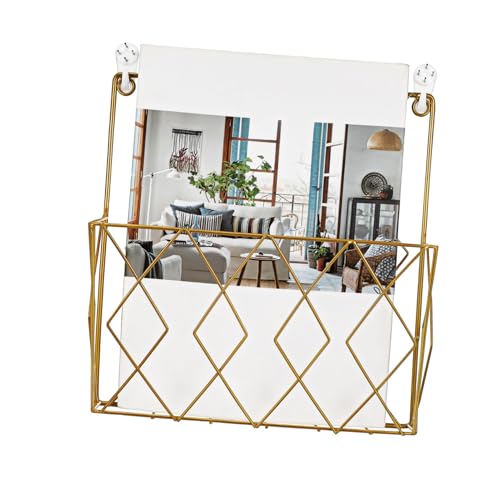 UTHCLO Metall Draht Wand Zeitschriftenhalter Goldfarben Robuster Magazinhalter Wandmontage Home Storage Organizer Buchstütze Zeitungshalter Modern Platzsparend von UTHCLO