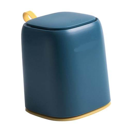UTHCLO Mini Abfalleimer mit Pressdeckel und Silikongriff Multifunktionale Aufbewahrungsbox für Büro und Zuhause Abnehmbarer Behälter Geruchsversiegelnder Tischabfalleimer in Dunkelblau von UTHCLO