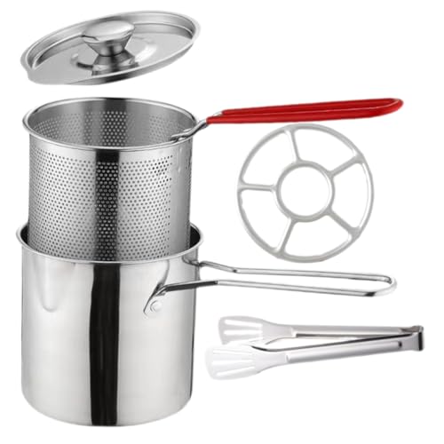 UTHCLO Mini Fritteuse Edelstahl mit Korb und Deckel Gleichmäßige Hitzeverteilung Antihaftbeschichtet Kompatibel für Herdarten für Pommes Gemüse Fleisch Camping und Familienfeiern von UTHCLO