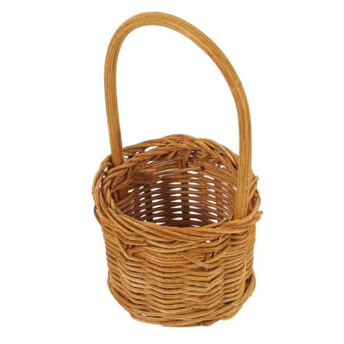 UTHCLO Mini Rattan Geflochtener Aufbewahrungskorb Rund Form Tragbarer Mini Korb für Blumen Deko und Trockenblumen Naturstil Handgewebter Rattankorb für Hochzeit Wohnzimmer und Garten von UTHCLO